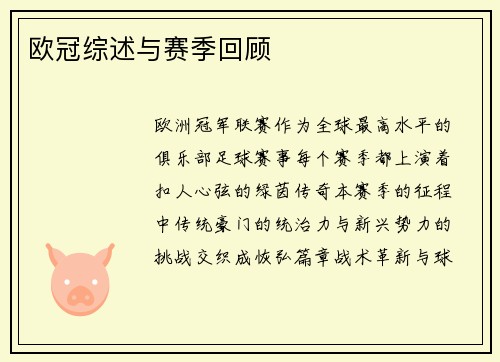 欧冠综述与赛季回顾
